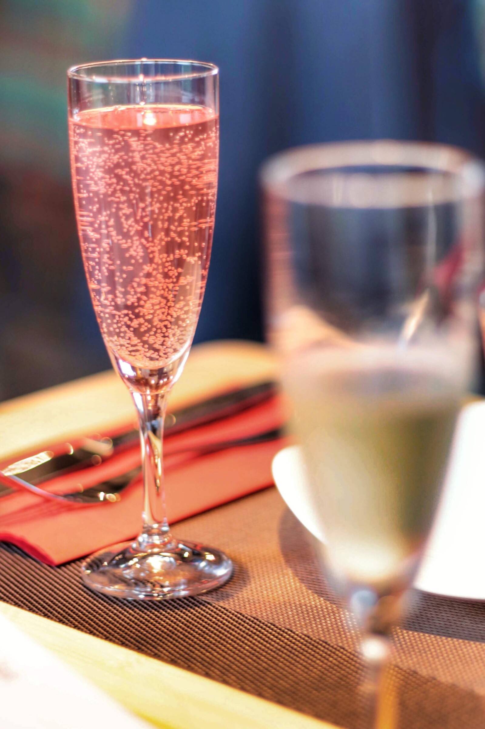 Glasses of sparkling wine at the table